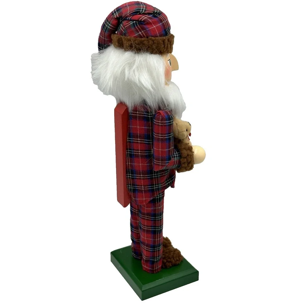 Genuinely Jolly Plaid Santa Nutcracker Figurine Christmas Tabletop Decor